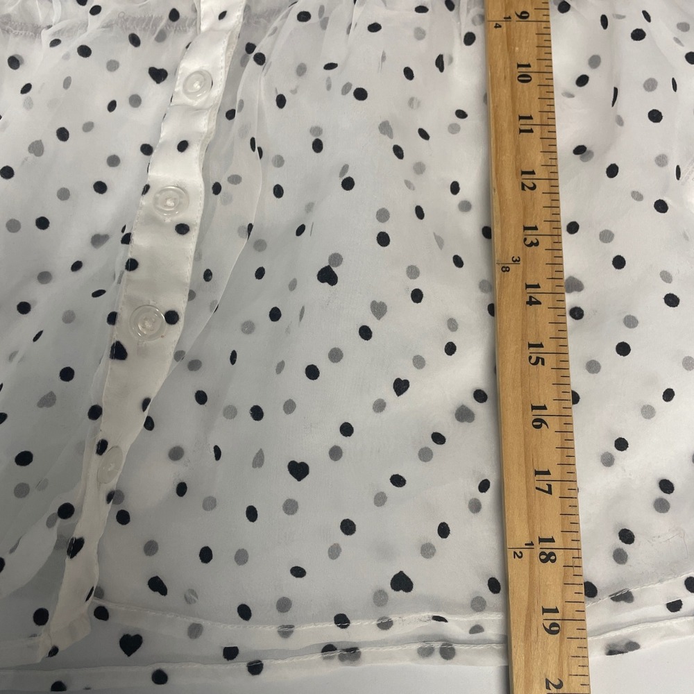 Maeve Polka Dot Heart Sheer Blouse Size Medium White Black Coquette Romantic - Picture 8 of 8